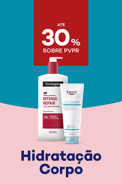 Produtos de hidratação corporal com destaque promocional de até 30% sobre preço de Venda ao Público Recomendado